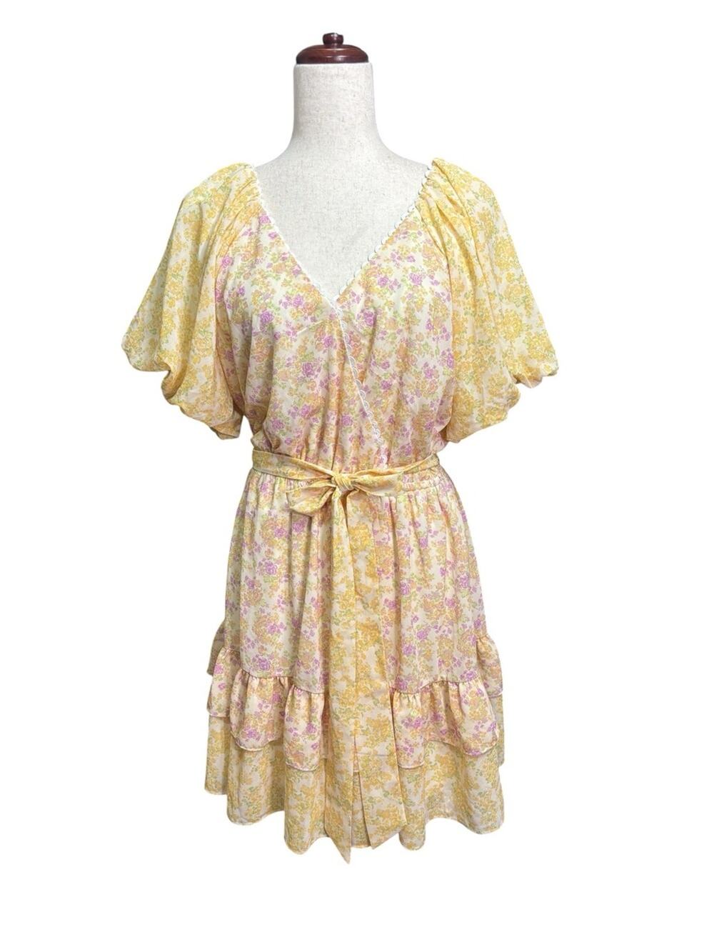 NWT Baltic Born Prairie Floral Dress Puff Sleeve Cottagecore Mini Size Large